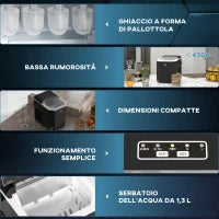 Macchina del Ghiaccio Autopulente da 9 Cubetti in 6-13 Minuti, in PP e Rame, 22.2x29.4x29 cm, Nera