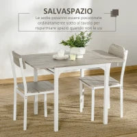Set con Tavolo Pieghevole e 2 Sedie da Pranzo in Legno e Metallo, Colore Legno