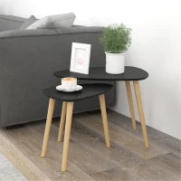 Set di 2 Tavolini Bassi Impilabili, Design Scandinavo, Piedi in Legno e Piano in Legno, Nero