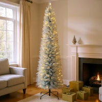 Albero di Natale Innevato con 405 Rami e Luci LED Bianche in Plastica e Metallo, Ø57x210 cm, Verde