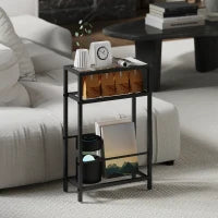 Tavolino da Salotto a 3 Ripiani Compatto in Vetro e Acciaio, 40x18x62 cm, Nero