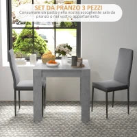 Set da Pranzo 3 Pezzi con Tavolo da Cucina 80x80x76 cm e 2 Sedie Moderne 41x50x97 cm, Grigio