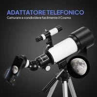 Telescopio Astronomico 70mm con 2 Lenti Oculari e Adattatore Smartphone, 80x80x135 cm, Bianco e Nero