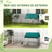 Gabbia per Conigli da Esterno e Interno a Casetta con Tettuccio, 220x85x103cm, Verde