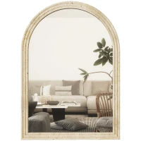 Specchio da Parete ad Arco con Bordo Scanalato e Ganci, in Vetro e Polistirene, 50x2x70 cm, Beige