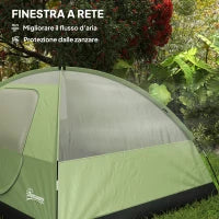 Tenda da Campeggio per 3 Persone Impermeabile con Tasche, Gancio per Lanterna e Borsa di Trasporto, Verde