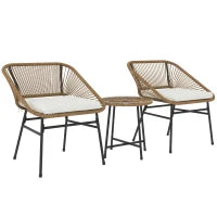 Set da Giardino 3 Pezzi in Rattan PE e Acciaio con 2 Sedie con Cuscini e Tavolino Rotondo, Multicolore