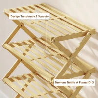 Scarpiera Pieghevole a 5 Livelli Pronto all'Uso, in Bambù, 60x29x88 cm, Legno Naturale