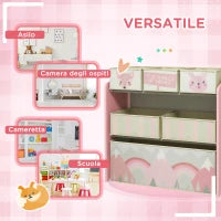 Scaffale Portagiochi per Bambini con 6 Contenitori Rimovibili in Tessuto, 63x30x66cm, Rosa