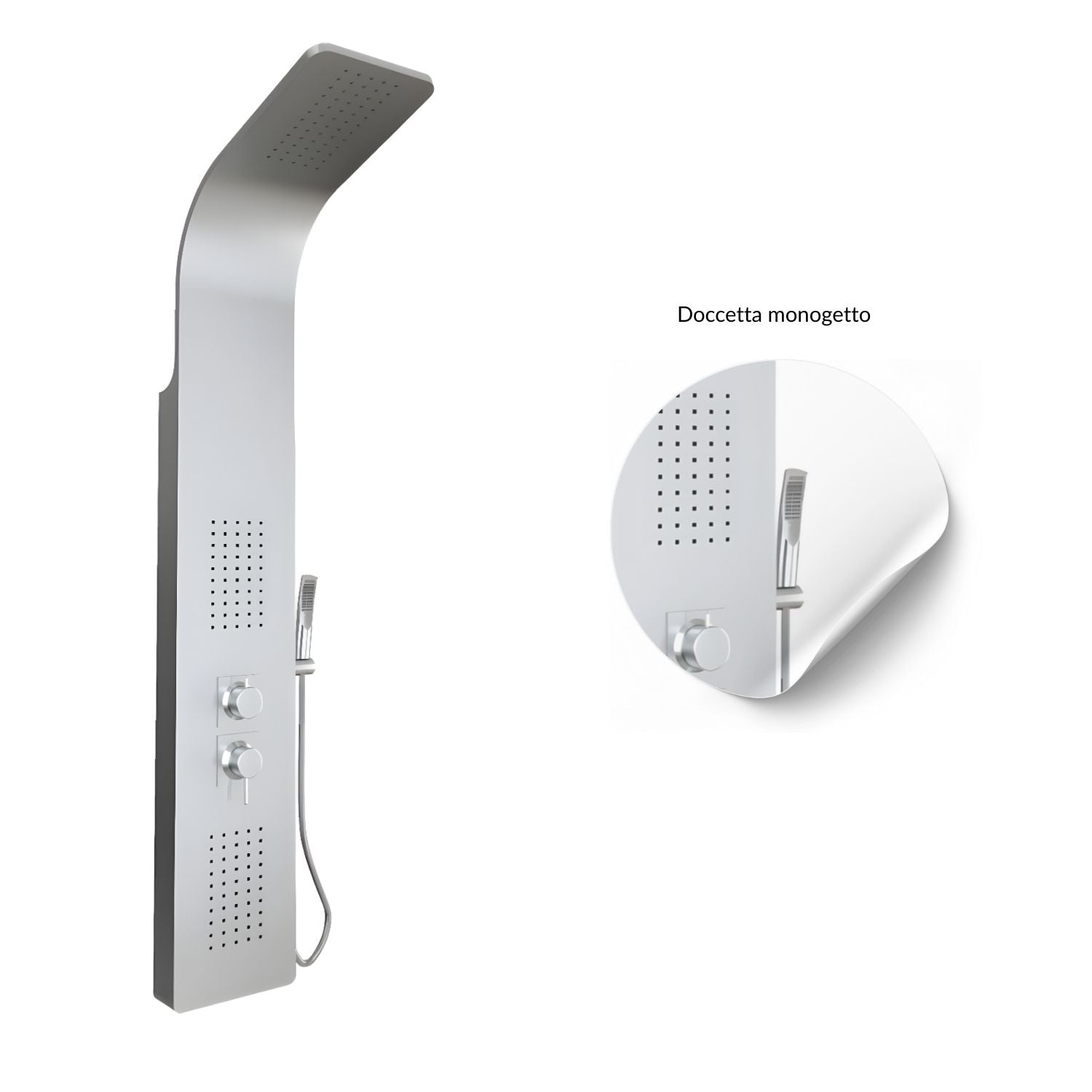 Colonna doccia 3 funzioni acciaio inox 2 bocchette idro lombari l20xp44xh140 001b *** finitura- spazzolato, confezione 1