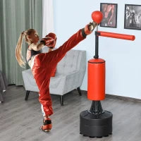 Sacco da Boxe ad Altezza Regolabile con Punching Ball e Base Riempibile, 88x48x155-205 cm, Rosso e Nero