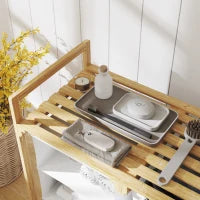 Cesto Portabiancheria con 2 Borse Estraibili, Maniglie e Ripiano in Bambù, 70x36x70 cm, Bianco