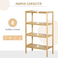 Mobile Multiuso a 4 Livelli Salvaspazio in Bambù per Bagno, Salotto e Cucina, 62x33x112cm, Colore Naturale
