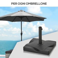 Base per Ombrellone in Plastica da 20kg per Pali da 32-38-48mm, 41.5x41.5x35cm