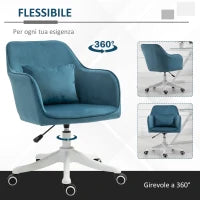 Sedia da Ufficio in Velluto con Funzione Massaggio e Cuscino Lombare Integrato, Altezza Regolabile, Girevole a 360°, Blu