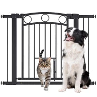 Cancelletto per animali, larghezza regolabile 76-104 cm, con porta per gatti, Nero