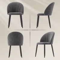 Set da 2 Sedie da Pranzo in Velluto Imbottite con Schienale a Conchiglia e Gambe in Metallo, Grigio