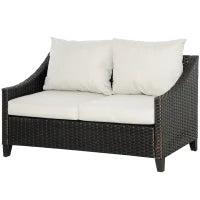 Divano da Giardino 2 Posti in Rattan PE con Cuscini, 132x70x74cm, Marrone