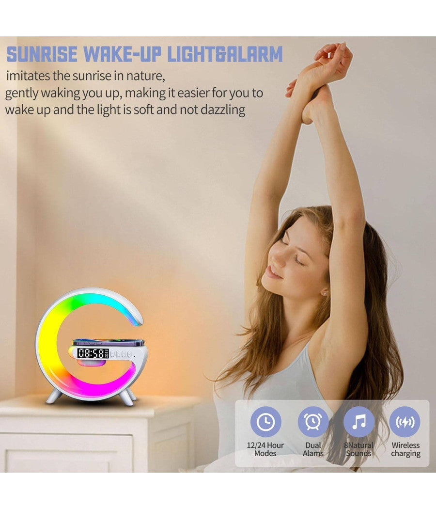 Lampada A Forma Di G Multicolor Con Cassa Speacker E Caricabatteria Ad Induzione         