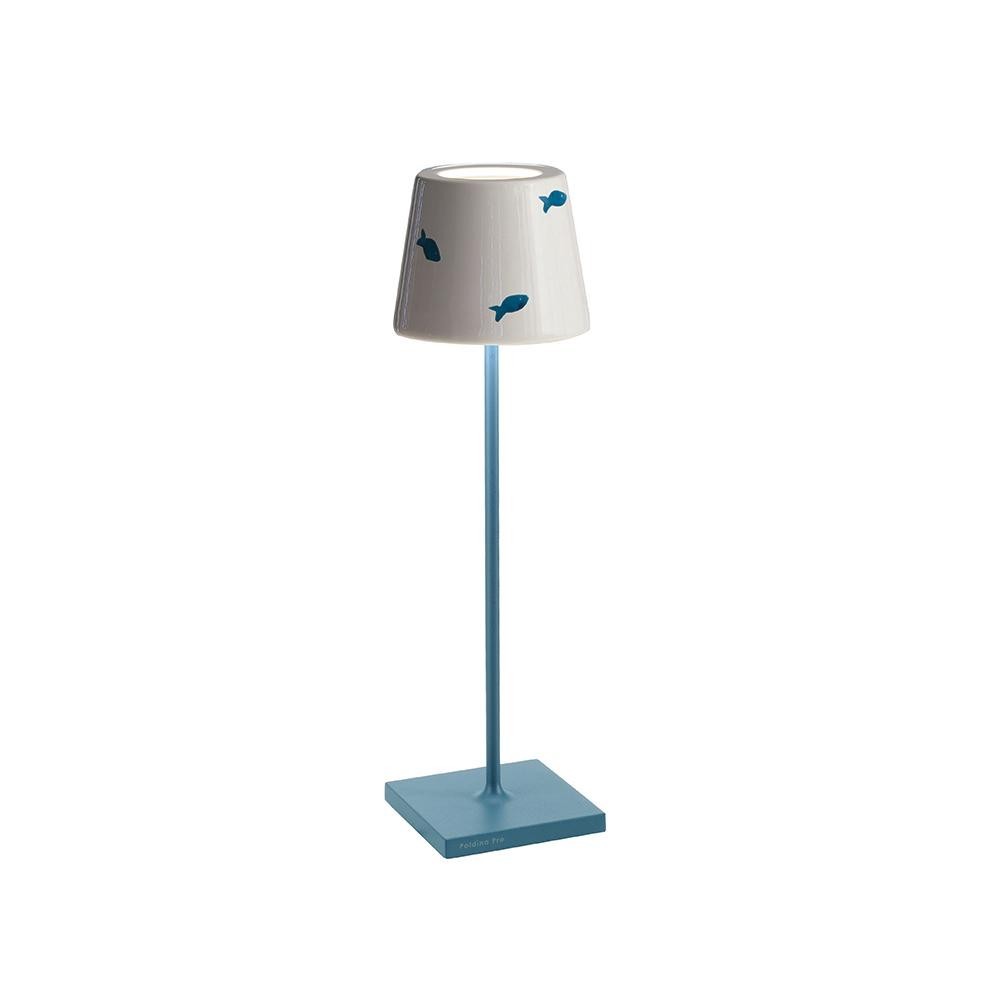 Lampada a led da tavolo Poldina Lido pesci azzurri ricaricabile e dimmerabile con batteria fino a 12 ore. Per uso esterno IP65