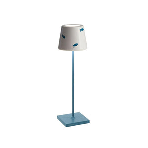 Lampada a led da tavolo Poldina Lido pesci azzurri ricaricabile e dimmerabile con batteria fino a 12 ore. Per uso esterno IP65
