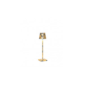 Lampada a led da tavolo Poldina Pro Micro Blu Capri opaco Foglia Oro Craquelè ricaricabile e dimmerabile con batteria fino a 12 ore