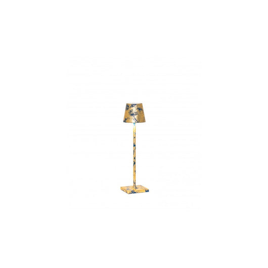 Lampada a led da tavolo Poldina Pro Micro Blu Capri opaco Foglia Oro Craquelè ricaricabile e dimmerabile con batteria fino a 12 ore