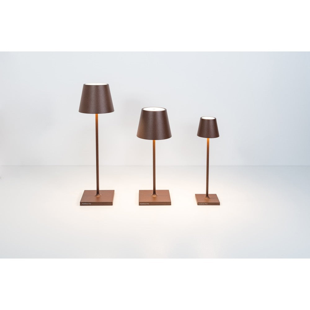 Lampada a led da tavolo Poldina Pro Micro Corten ricaricabile e dimmerabile con batteria fino a 12 ore