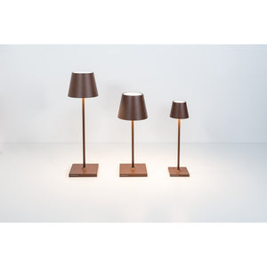 Lampada a led da tavolo Poldina Pro Micro Corten ricaricabile e dimmerabile con batteria fino a 12 ore