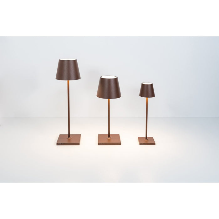 Lampada a led da tavolo Poldina Pro Micro Corten ricaricabile e dimmerabile con batteria fino a 12 ore