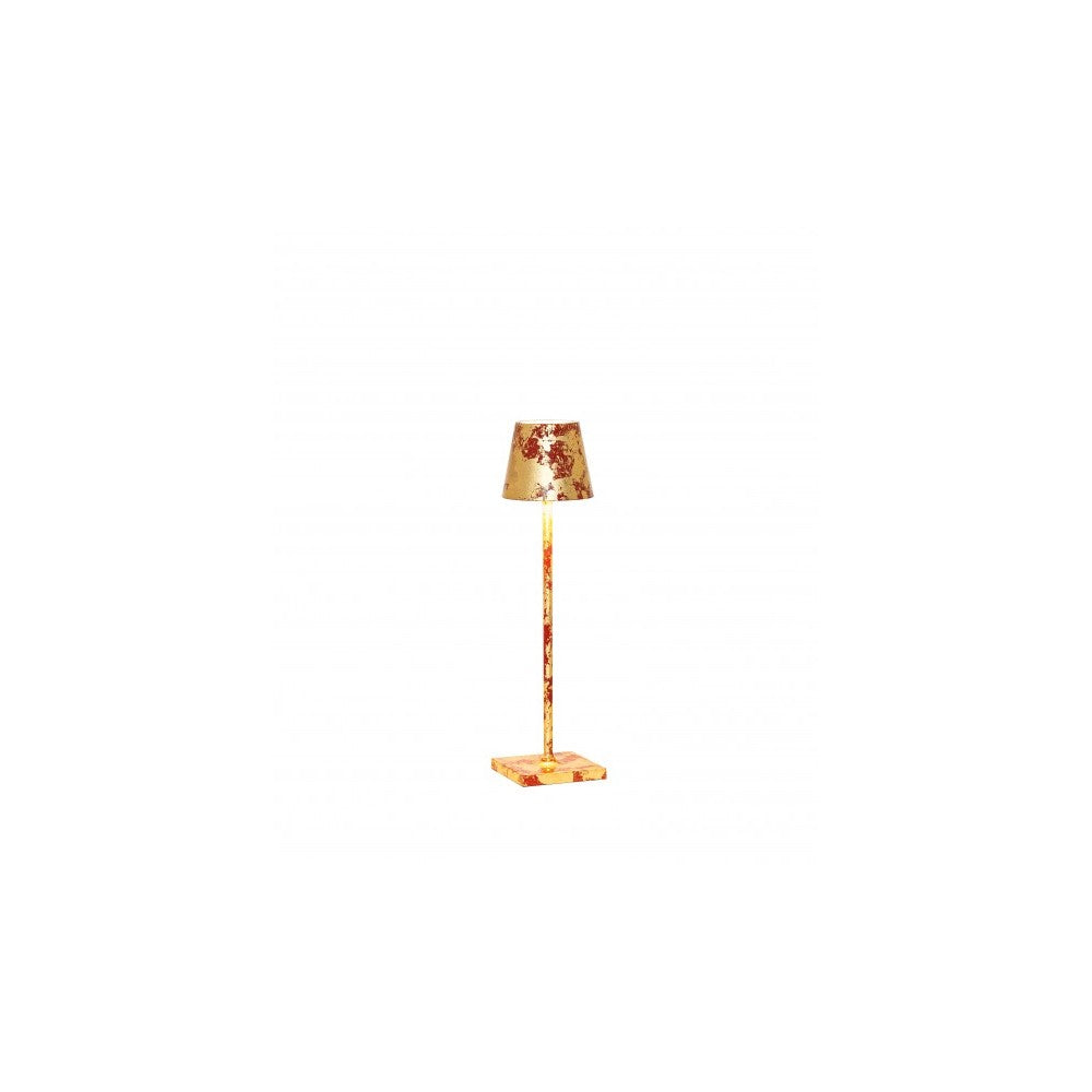 Lampada a led da tavolo Poldina Pro Micro Rossa Foglia Oro Craquelè ricaricabile e dimmerabile con batteria fino a 12 ore