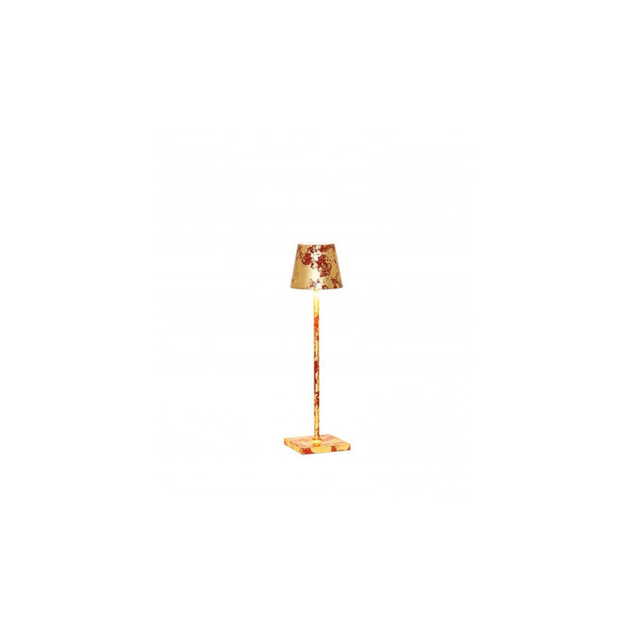 Lampada a led da tavolo Poldina Pro Micro Rossa Foglia Oro Craquelè ricaricabile e dimmerabile con batteria fino a 12 ore