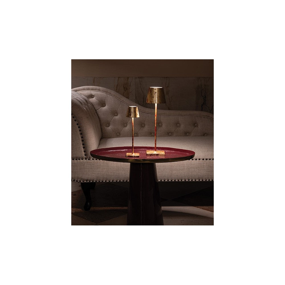 Lampada a led da tavolo Poldina Pro Micro Rossa Foglia Oro Craquelè ricaricabile e dimmerabile con batteria fino a 12 ore