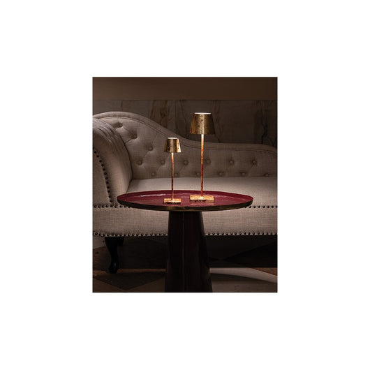 Lampada a led da tavolo Poldina Pro Micro Rossa Foglia Oro Craquelè ricaricabile e dimmerabile con batteria fino a 12 ore