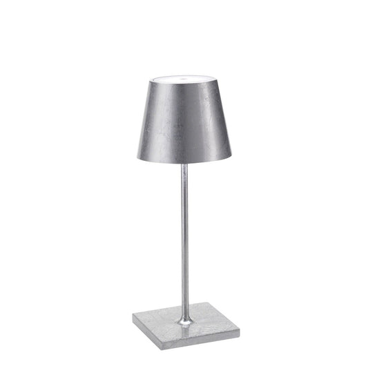Lampada a led da tavolo Poldina Pro Mini Foglia Argento ricaricabile e dimmerabile con batteria fino a 12 ore