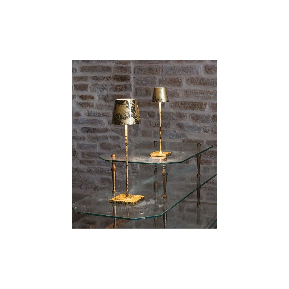 Lampada a led da tavolo Poldina Pro Nera Foglia Oro Craquelè ricaricabile e dimmerabile con batteria fino a 12 ore