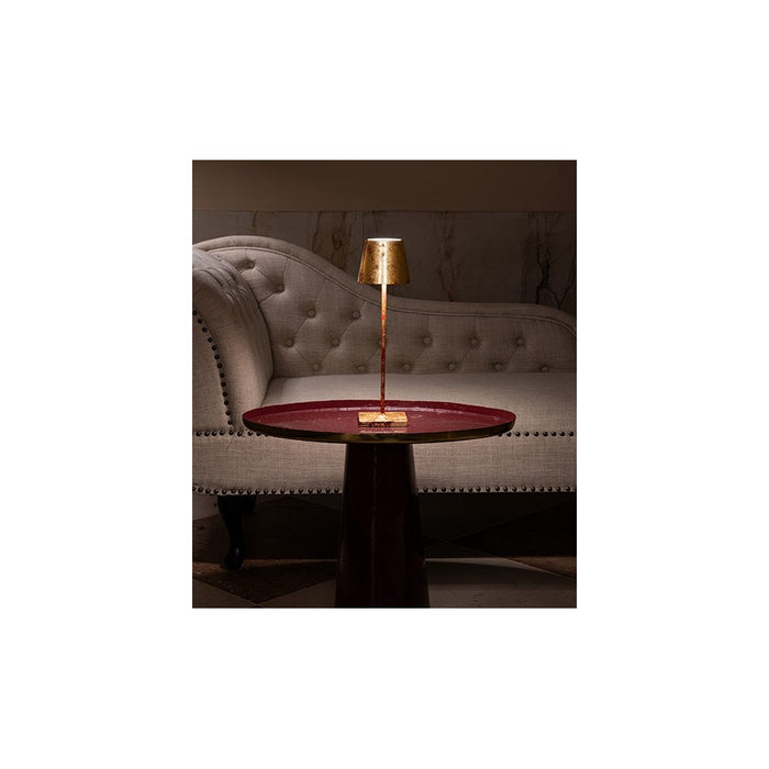 Lampada a led da tavolo Poldina Pro Rossa Foglia Oro Craquelè ricaricabile e dimmerabile con batteria fino a 12 ore