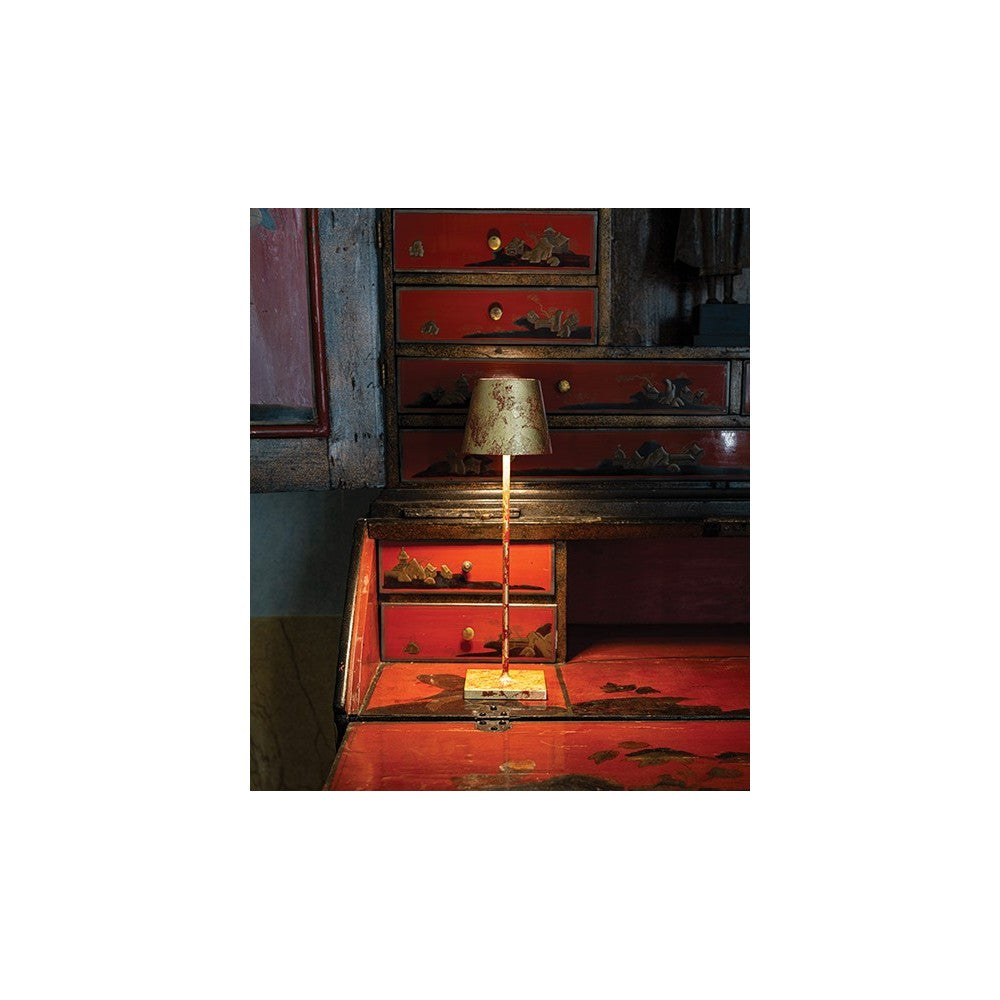Lampada a led da tavolo Poldina Pro Rossa Foglia Oro Craquelè ricaricabile e dimmerabile con batteria fino a 12 ore