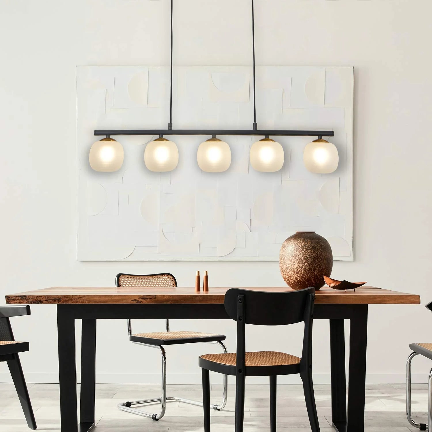 LÚZETE - LAMPADA A SOFFITTO 4 LUCI IN FERRO NERO CON TULIPANO BIANCO NICOLETTA