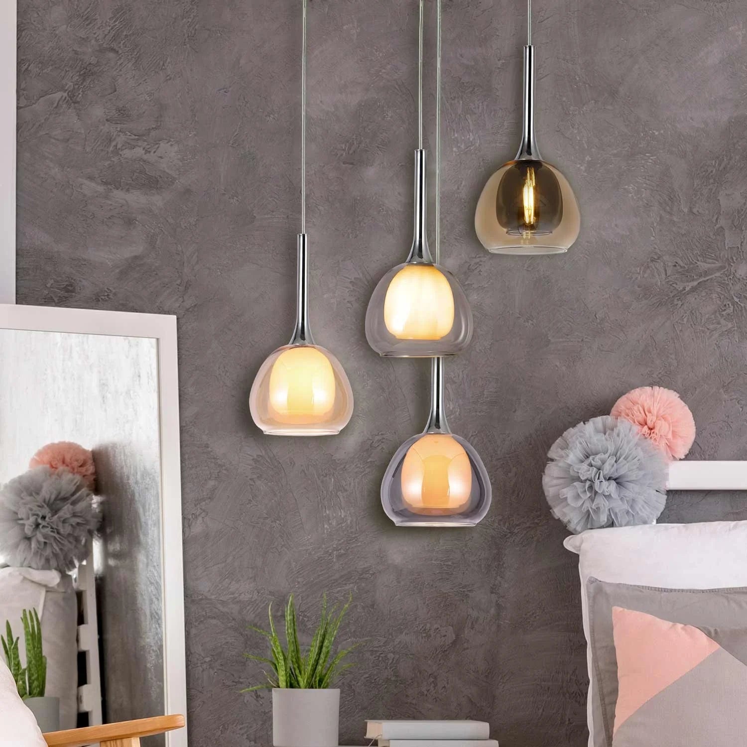 LÚZETE - LAMPADA A SOSPENSIONE 1 LUCE VETRO ESTERNO AMBRA INTERNO BIANCO Ø16,5 NOLINA