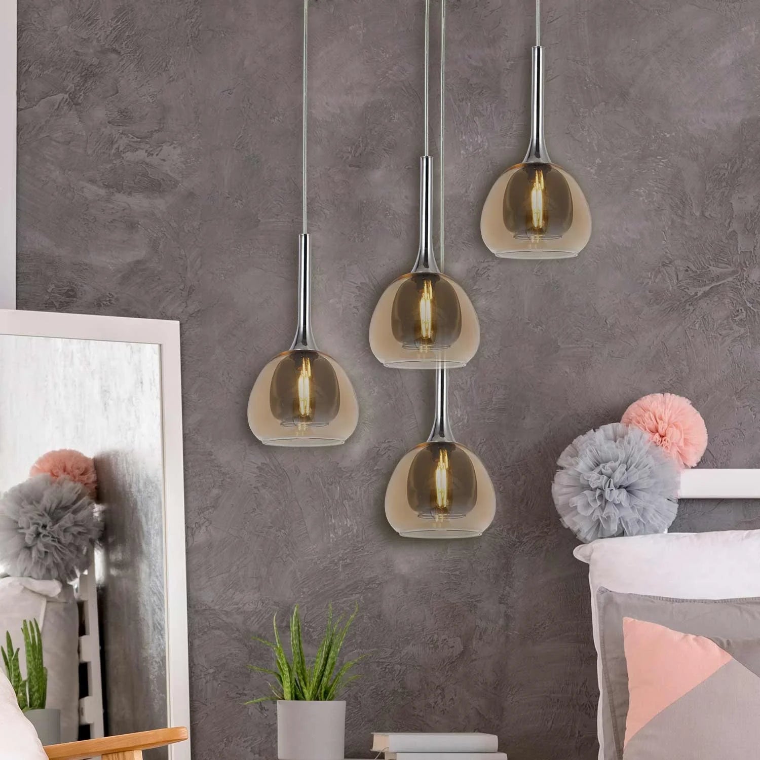 LÚZETE - LAMPADA A SOSPENSIONE 1 LUCE VETRO ESTERNO AMBRA INTERNO FUMÉ Ø16,5 NOLINA