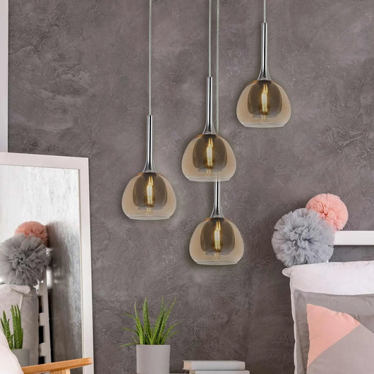 LÚZETE - LAMPADA A SOSPENSIONE 1 LUCE VETRO ESTERNO AMBRA INTERNO FUMÉ Ø16,5 NOLINA