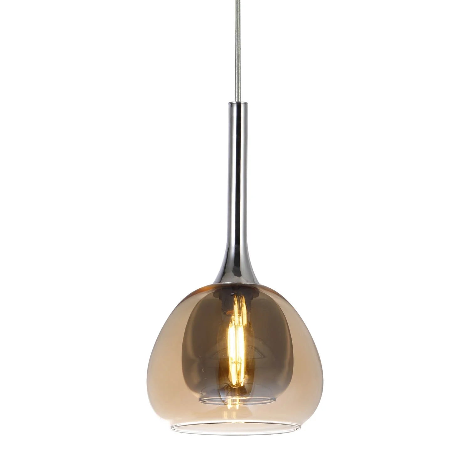 LÚZETE - LAMPADA A SOSPENSIONE 1 LUCE VETRO ESTERNO AMBRA INTERNO FUMÉ Ø16,5 NOLINA