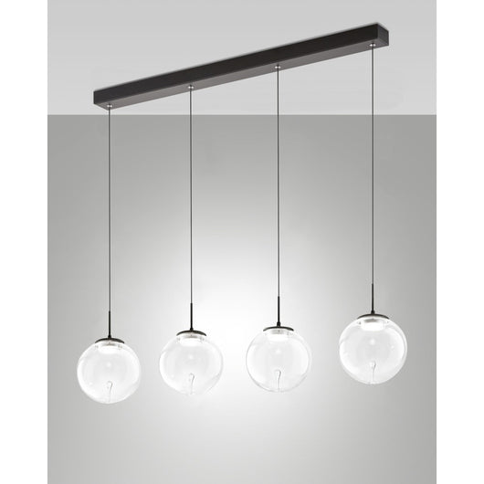 Ariel - Lampada a sospensione 4 luci Fabas Luce - LED 28W dimmerabile - Trasparente Design a sfera
