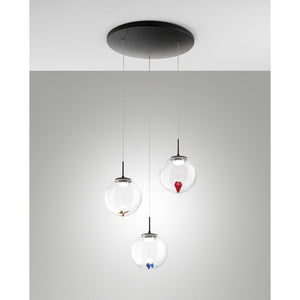 Ariel - Lampada a sospensione circolare 3 luci con forme Fabas Luce - LED 21W dimmerabile - Trasparente Rosone rotondo d.35cm