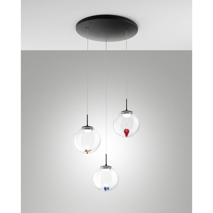 Ariel - Lampada a sospensione circolare 3 luci con forme Fabas Luce - LED 21W dimmerabile - Trasparente Rosone rotondo d.35cm