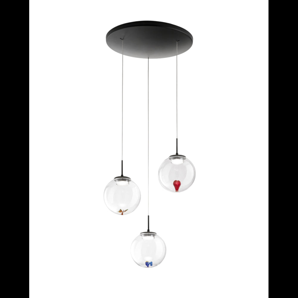 Ariel - Lampada a sospensione circolare 3 luci con forme Fabas Luce - LED 21W dimmerabile - Trasparente Rosone rotondo d.35cm