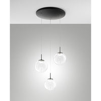 Ariel - Lampada a sospensione circolare 3 luci Fabas Luce - LED 21W dimmerabile - Trasparente Rosone rotondo d.35cm