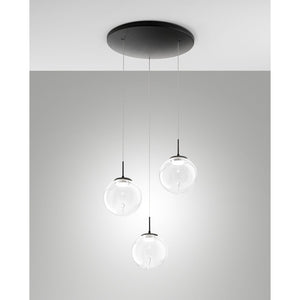 Ariel - Lampada a sospensione circolare 3 luci Fabas Luce - LED 21W dimmerabile - Trasparente Rosone rotondo d.35cm