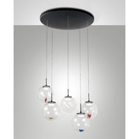 Ariel - Lampada a sospensione circolare 5 luci con forme Fabas Luce - LED 35W dimmerabile - Trasparente Rosone rotondo d.50cm